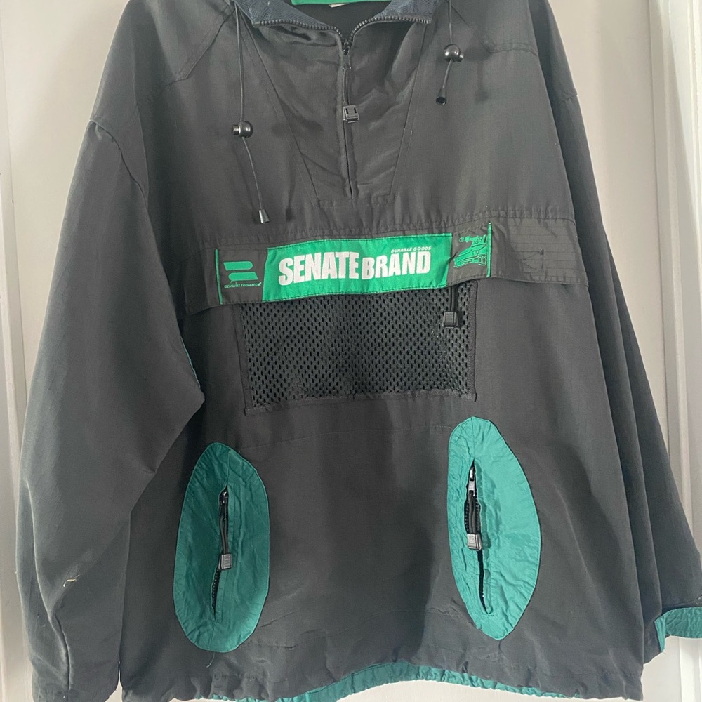 Vintage Senate skate wear 1/4 zip hooded pullover